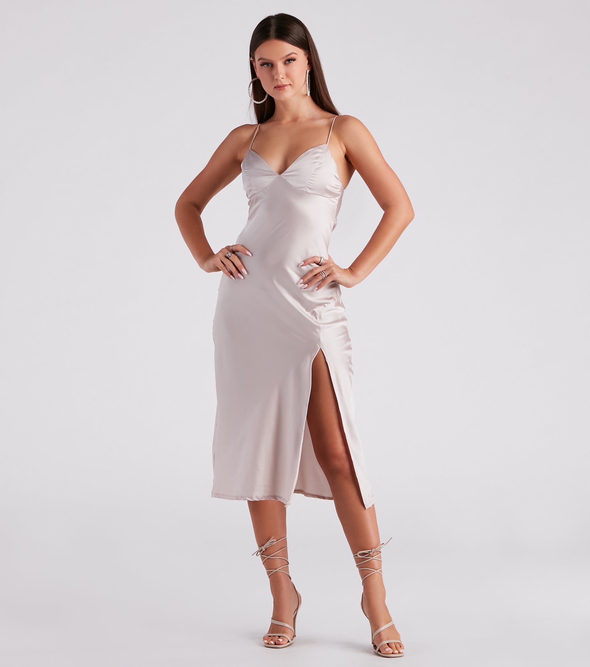 In Satin Slip Midi Dress
